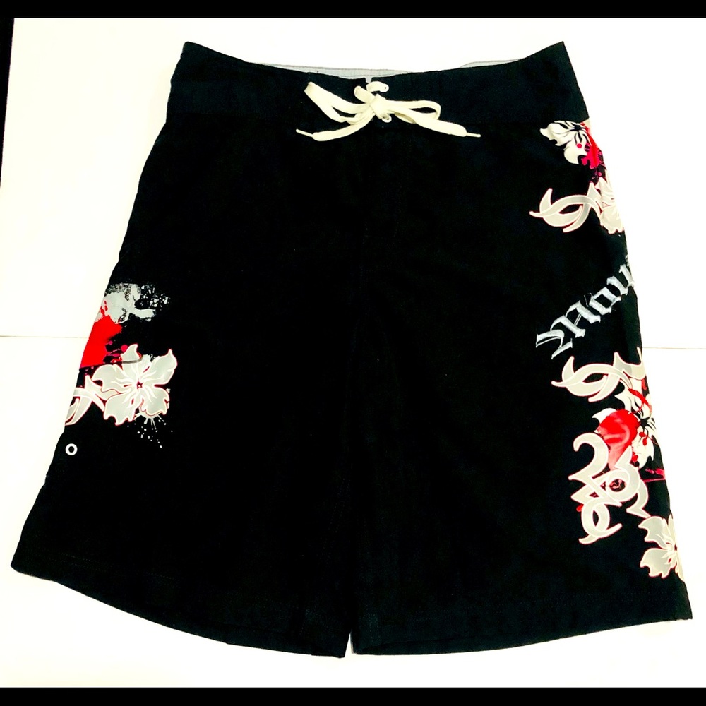 Maui Nix Swim Trunks Board Surf Shorts Men's Sz 30 Black Side Pocket